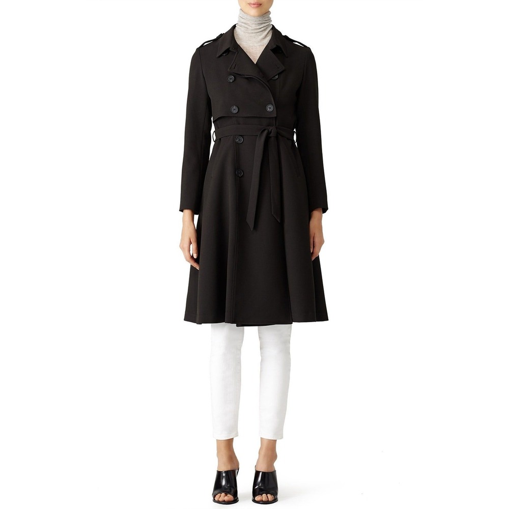 Line + Dot Nora Black Trench Coat Black Double Breasted Belted LC9037A Small
